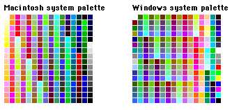 Diagram shows the Macintosh and Windows system palettes.