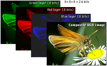 Diagram of RGB image layers in 24-bit image.