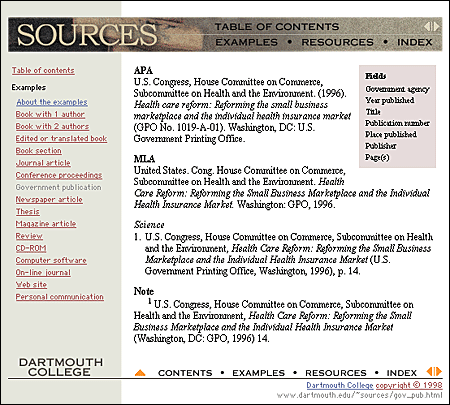 Screen shot: Layout tables on Sources page
