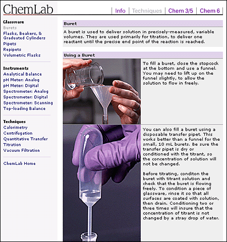 Screen shot: ChemLab Techniques page
