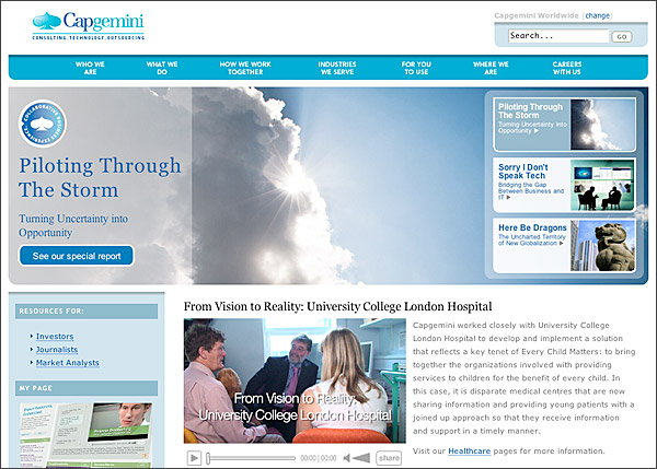 Screen capture of the Capgemini home page.